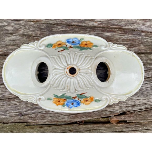 Art Deco 1930s Flush Mount Ceiling Fixture Light Porcelain Ceramic Floral - Picture 10 of 16